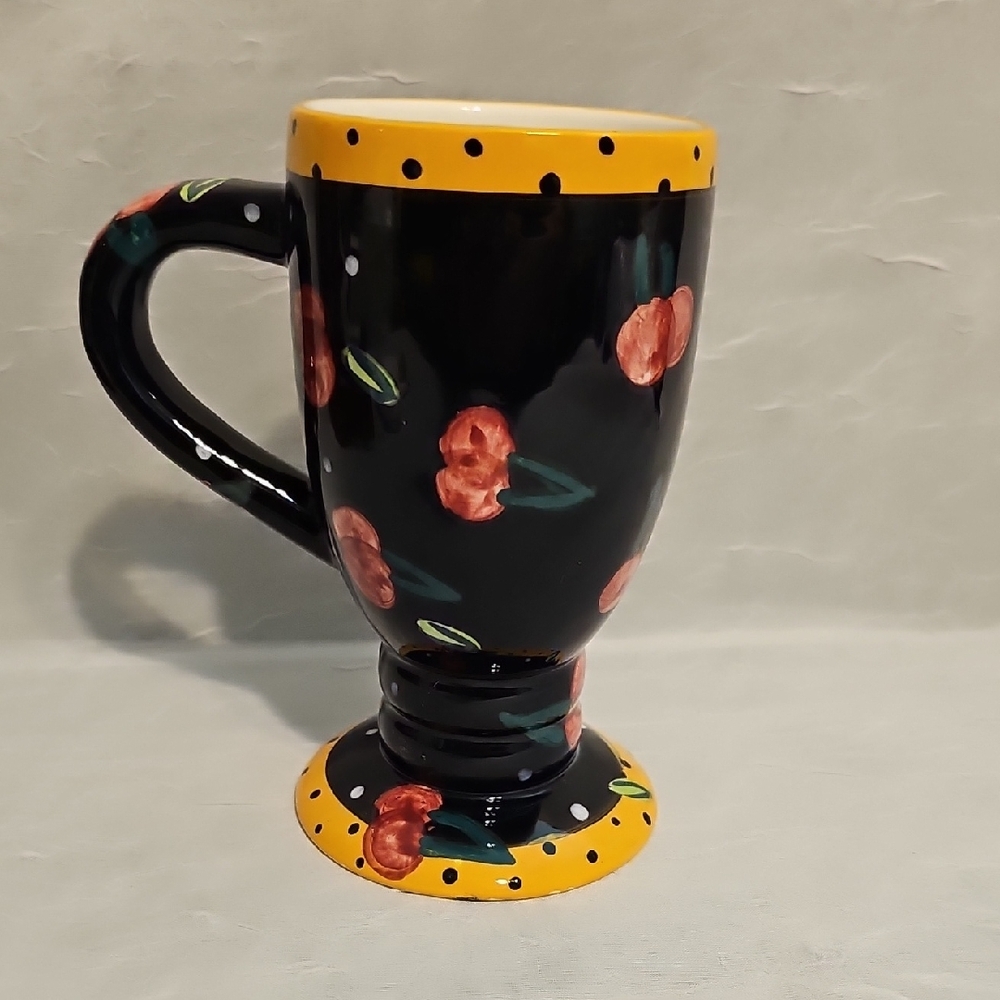 Black Mug with Floral and Yellow Accents